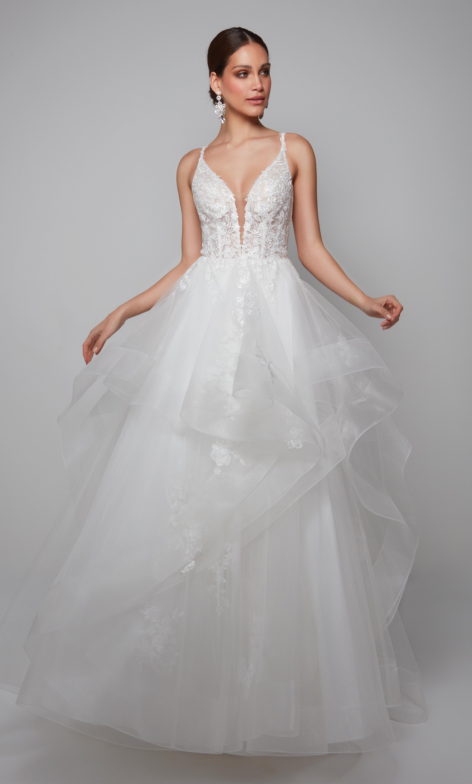 Drop Waist Tiered Tulle White Mermaid Wedding Gown - Xdressy